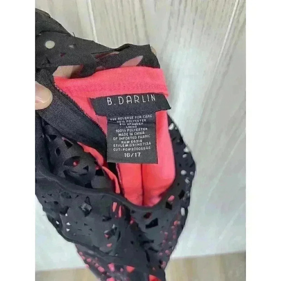 Bee Darlin Sz 16/17 Laser Cutout Mini Dress Neon Pink Black Lace Sleeveless NEW - Picture 5 of 8